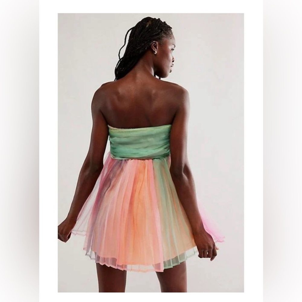 NWOT Free People In Rainbows Multicolor Chiffon Mini Dress Size XS - Picture 4 of 5